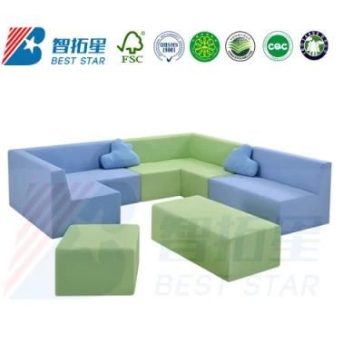 Home Furniture and Living Room Sofa, Day Care Center Sofa, Kids Fabric Sofa, Fabric L Sharp Sofa for Preschool, Kindergarten and Office