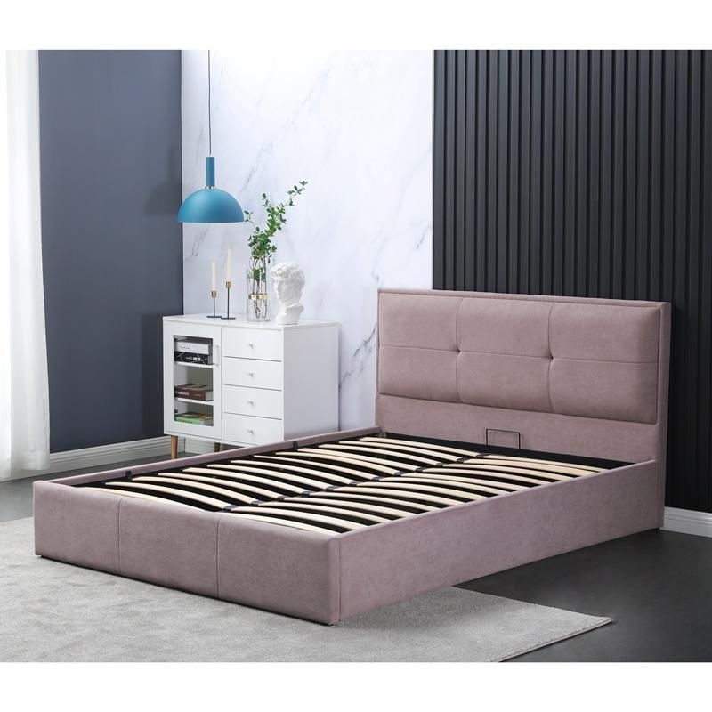 Luxury Bedroom Fabric King Size Storage Platform Designer Queen Double Bed