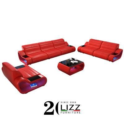 Home Living Room Furniture Modern Geunine Leather 1s+2s+3s LED Sofa