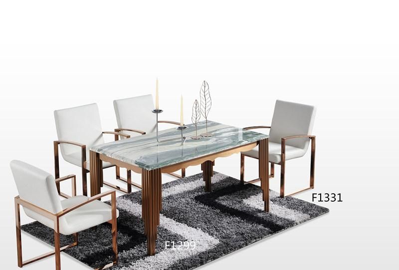 Shenzhen Factory Luxury Gold Stainless Steel Dining Room Furniture Set