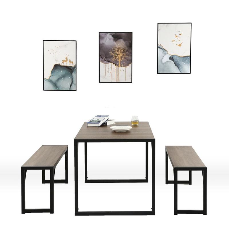 Modern Studio Collection Soho Dining Table with Two Benches, Wooden Dining Table Sets