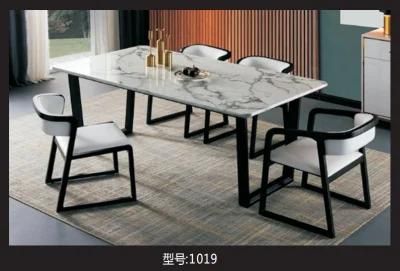 Modern Luxury Design Dining Room Furniture Metal Chairs Marble and Rectangle Table