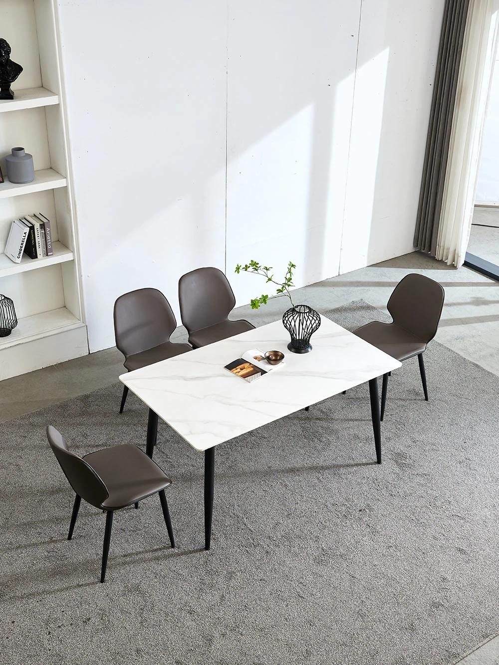 Modern Carbon Steel Dining Table with Rock Plate Top