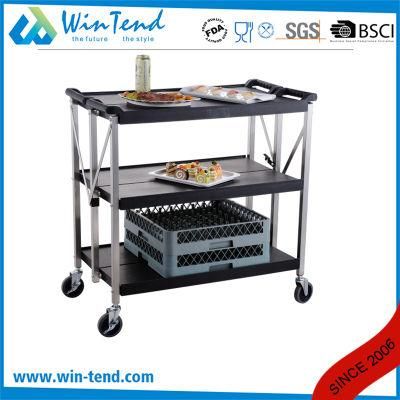 Stainless Steel 3-Tier Foldable Kitchen Service Trolley Cart with Plastic Board