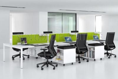 Green Open 6 Person Straight Office Workstation Table with Metal Leg