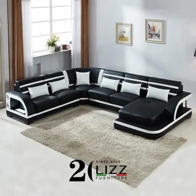 Home Living Room Furniture Modern U Shape Corner Leather Functional Sofa with USB