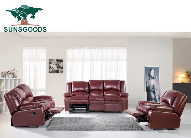 Best Selling Manual Recliner 100% Genuine Leather Sofa Home Furniture