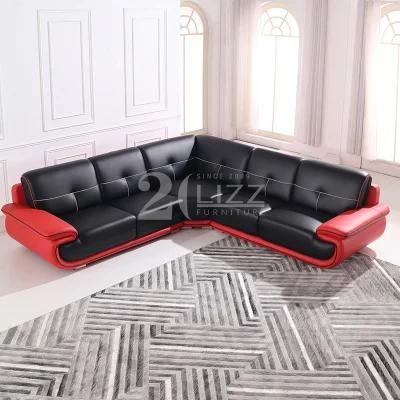 New European Style Italy Modern Sectional Living Room Genuine Leather Corner Leisure Sofa Furniture Set