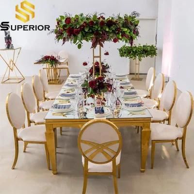 Hotel Furniture Gold Stainless Steel Dining Tables with Chairs Sets