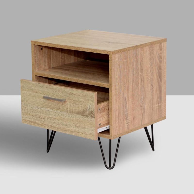 Bedroom and Living Room Nightstand with Drawer and Open Storage Shelf