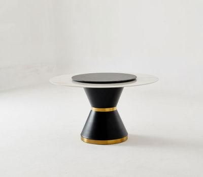 Modern Furniture Round Dining Table with Marble Rock Beam