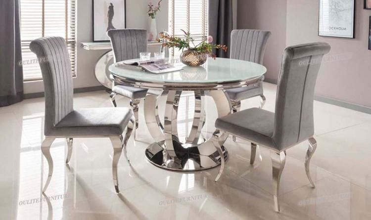 White Painted Tempered Glass Top Round Dining Table