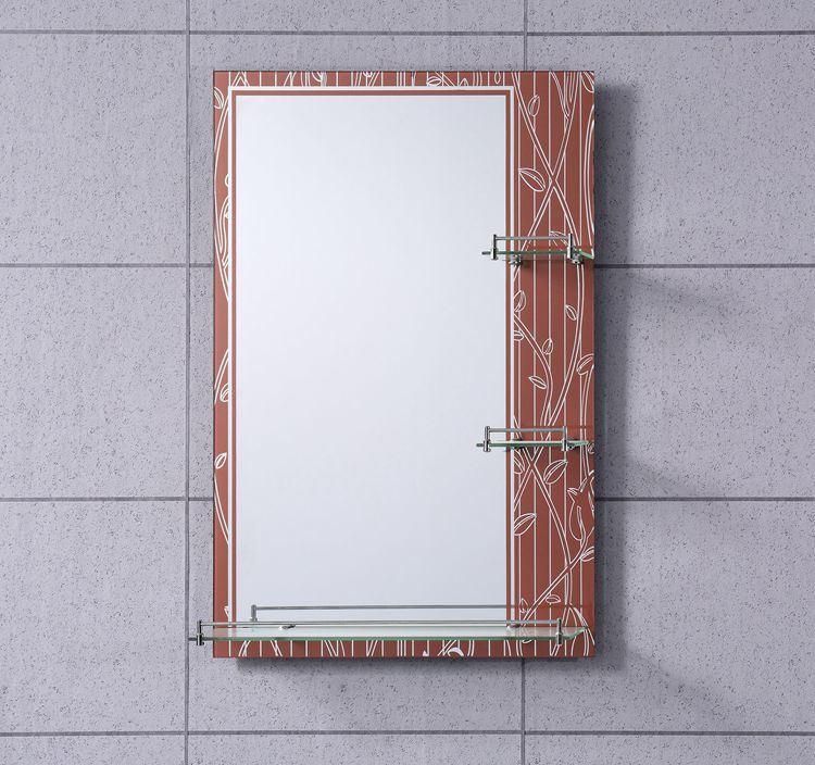 5mm Silkscreen Pattern Bathroom Mirror with Glass Shelf