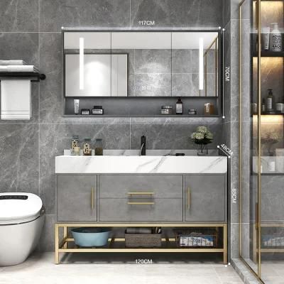 Exquisite Exterior Design White Floor Mounted Irregular Design Bathroom Vanity Cabinet with LED Mirror