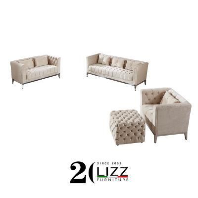 Latest Design European Style Modern Furniture Leisure Fabric Tufted Sofa Set for Living Room