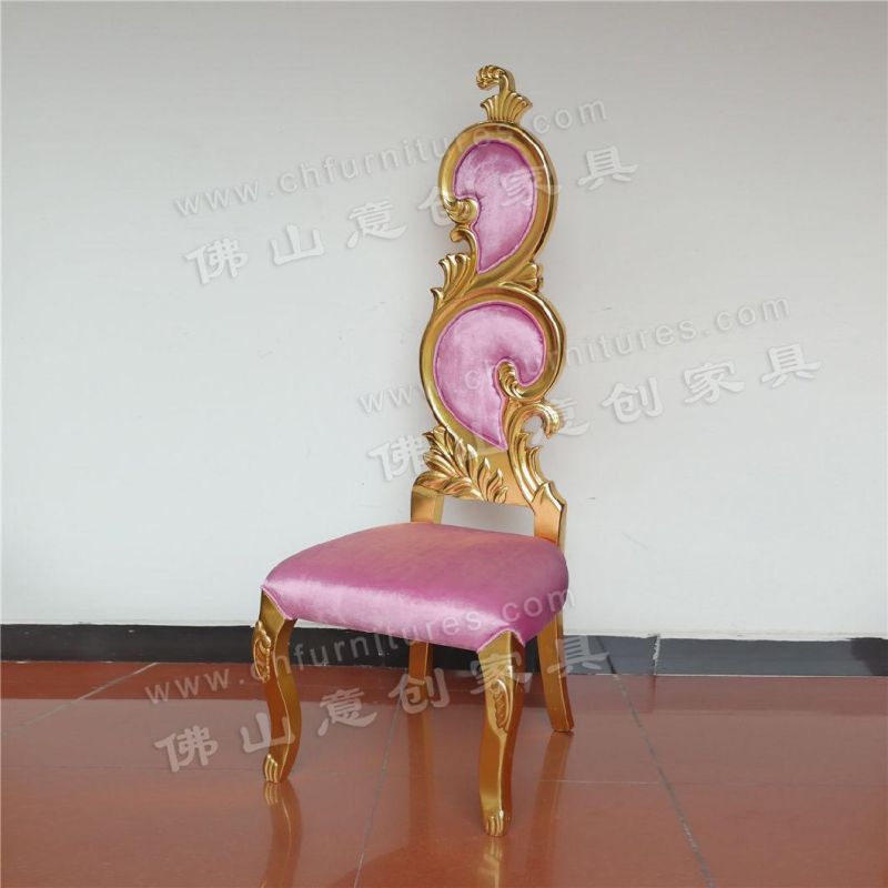 Luxury Golden Solid Wood Pink Tufted Hotel Banquet Event Wedding Queen Chair