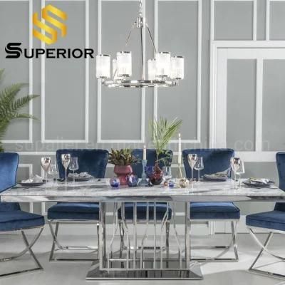 White Marble Metal Dining Modern Table with 6 Seater Chairs