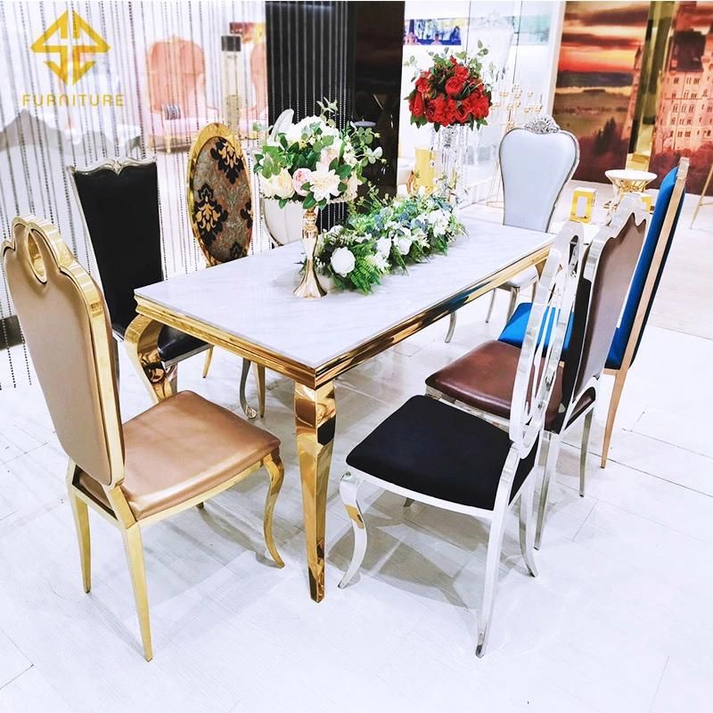 Banquet Furniture Golden Metal Stainless Steel Frame White Banquet Chair Wedding