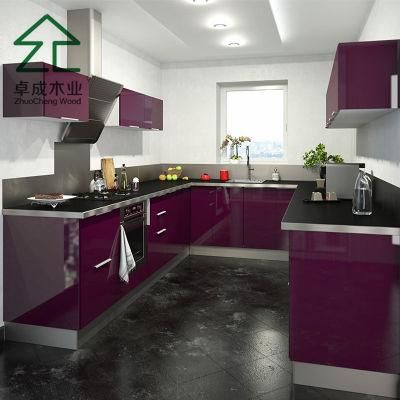 Purple Color High Gloss Kitchen Cabinet with Handle