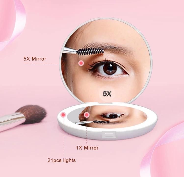 High Definition Foldable Pocket Mirror Rechargeable 1000mAh Battery Inbuilt Portable Makeup Mirror