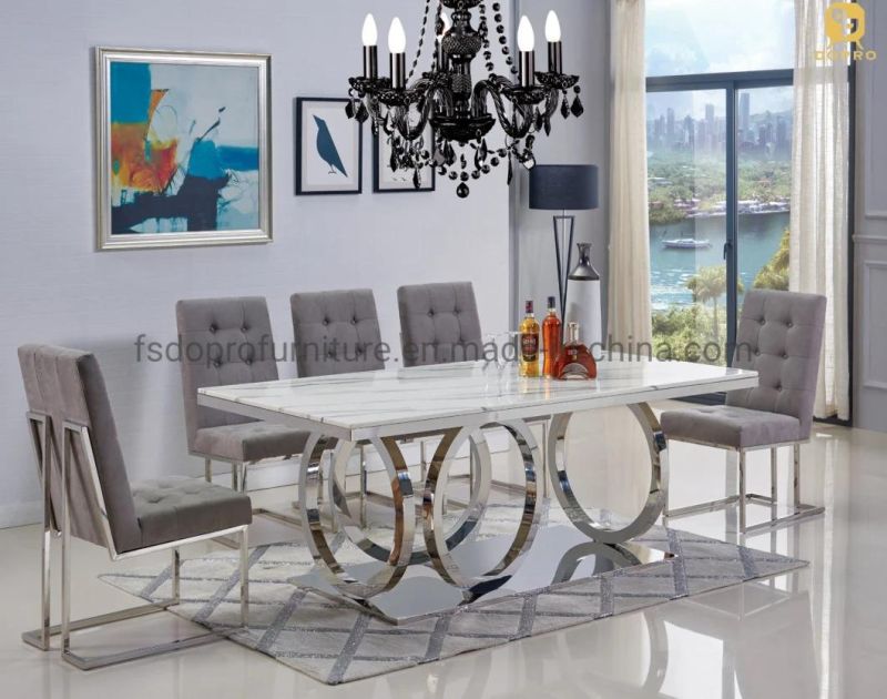 White Luxury 4 6 8 Seater Marble Modern Top Rectangle Dining Table Chairs Design for Home-D1801