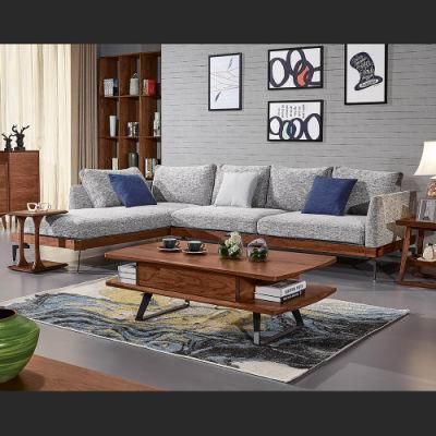 Nordic Home Furniture Modern Living Room Fabric Sofa L-Shape Genuine Leather Sofa Set