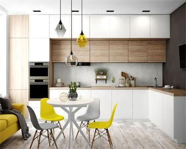 Simple Design L Shaped Practical Wood Veneer Kitchen Cabinet with Paint Cabinet