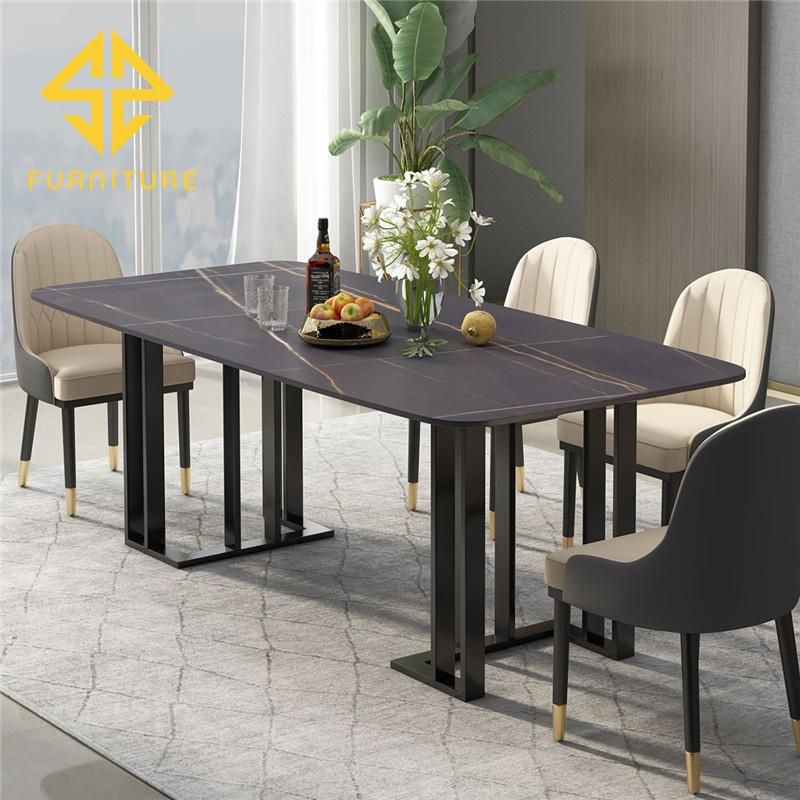 Sawa New Modern Luxury Slate White Stainless Steel Marble Dining Table