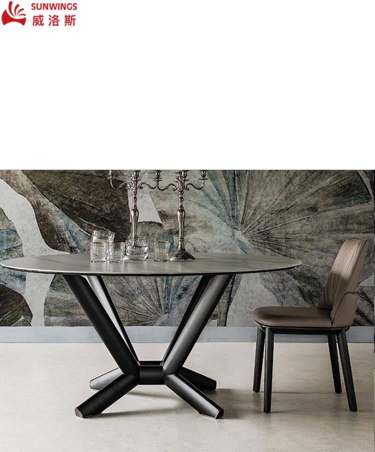 Light and Luxury Metal Frame Rock Plate Dining Table Furniture for Living Room