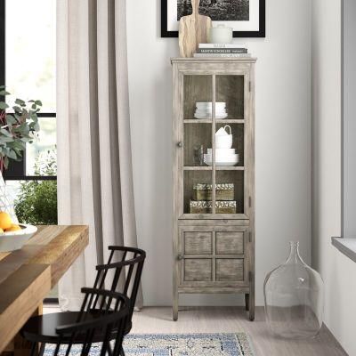 Unique Design Antique Ash Accent Tall Cabinet Living Room Furniture with Glass Door