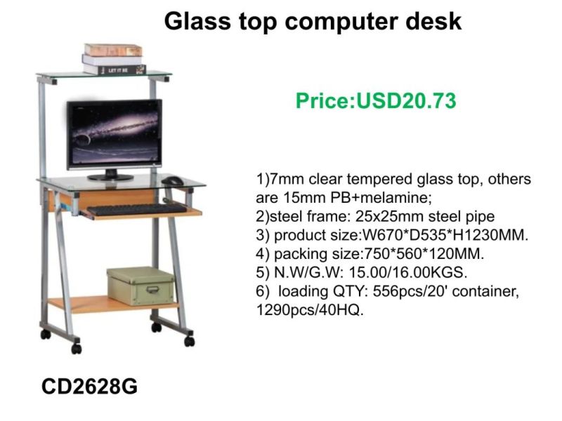 Modern Design Home Office Hotel Furniture Glass Top Computer Desk