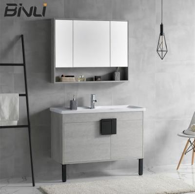 New Design Modern Cement Grey Melamine Finish Floor Mounted Bathroom Cabinet Bathroom Furniture