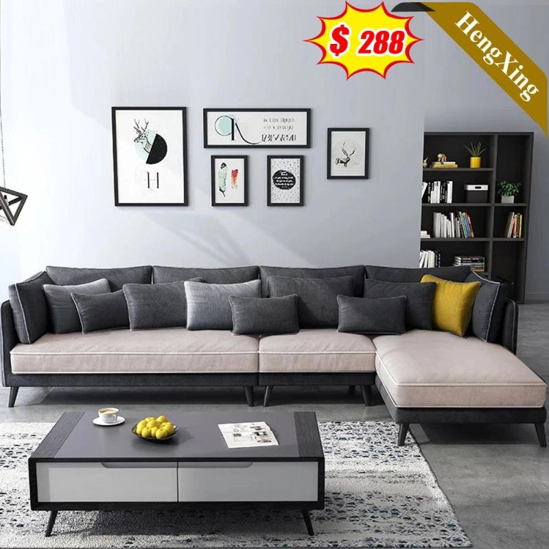 Simple Office Design Gray and White Color Fabric Sofas Set Couches Modern Home Living Room L Shape Leisure Sofa