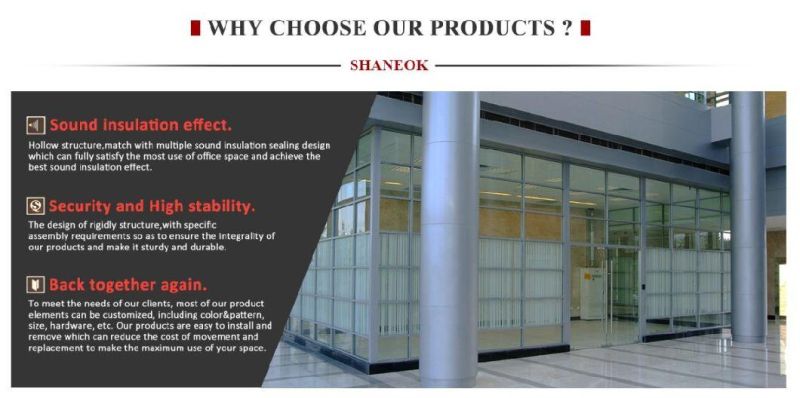Office Glass Wall Double Glass Partitions with Aluminum Blinds