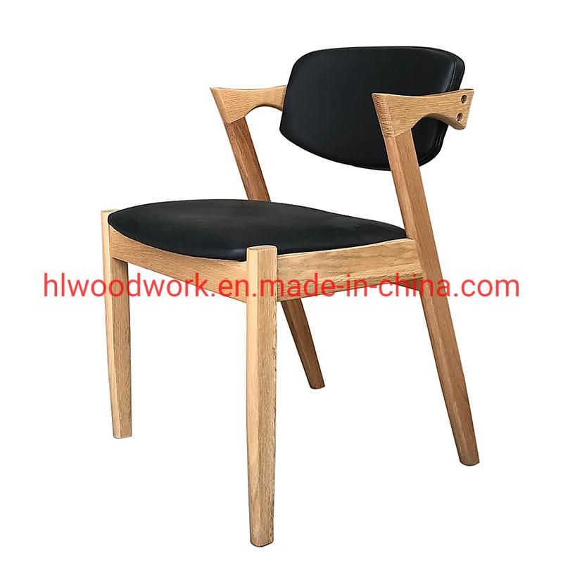 Oak Wood Z Chair Oak Wood Frame Natural Color Black PU Cushion and Back Dining Chair Coffee Shop Chair Home Furniture