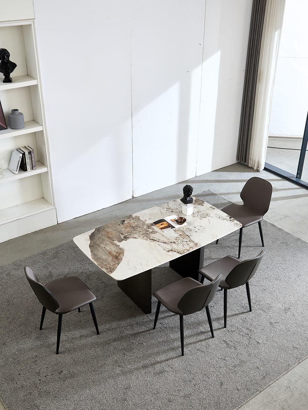 High Quality Apartment Furniture Round Fixed Marble Rock Plate Dining Table