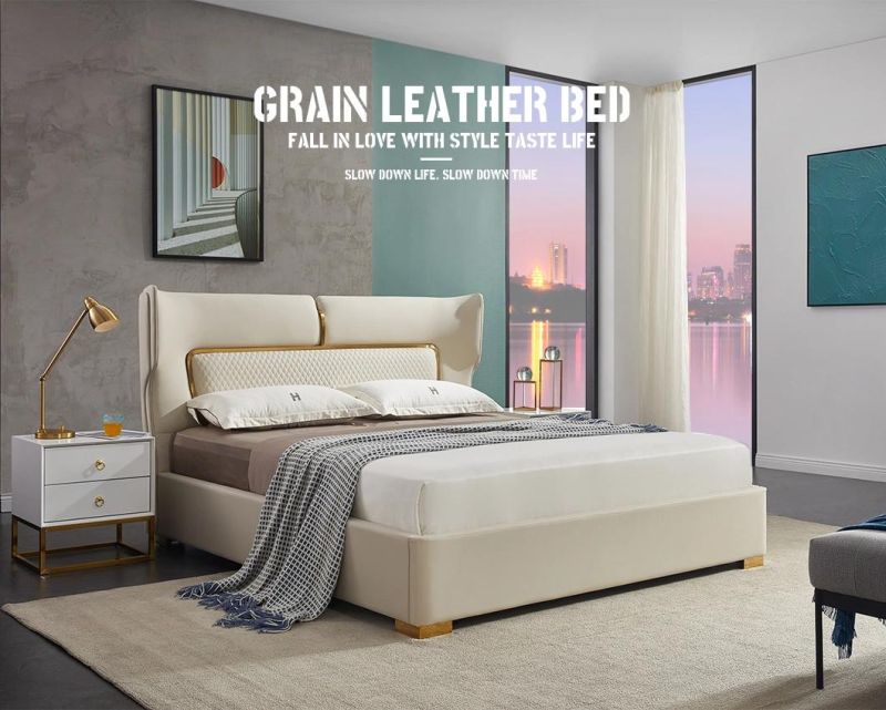 Morden Simple Design Hotel Home Furniture King Size Bed Leather Bed Wooden Leather Bedroom Furniture