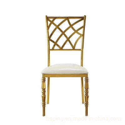 Cafeteria Tables and Chairs Single Elegant Cross Back Gold Stainless Steel Chair for Wedding Event Bride and Groom