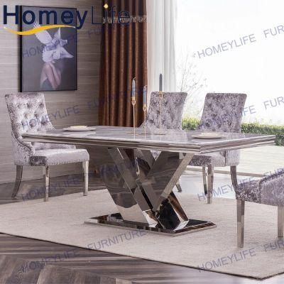 China Modern Silver Grey Marble Dining Table for Dining Kitchen Room