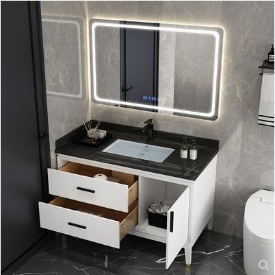 Hangzhou Factory Wholesale Nordic Simple Light Luxury with Intelligent LED Mirror Floor Mounted Rock Board Bathroom Cabinet Bathroom Vanity