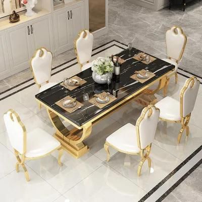 Modern Marble Top Dining Table with Stainless Steel Base for Dining Room Furniture