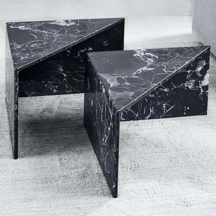Modern Natural Stone Black Marble White Veins Sofa End Table