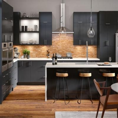 China Supplier Home Glossy Finish MDF Wood Kitchen Hanging Cabinets Furniture Design Black High Gloss Modular Kitchen Cabinet