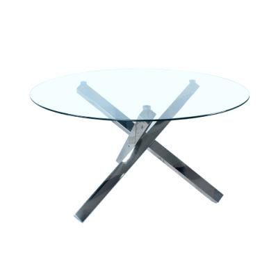 Home Coffee Furniture Simple Design Glass Top Stainless Steel Leg Round Dining Tables