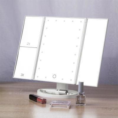 Top-Rank Selling Trifold LED Makeup Dimmable Brightness Bling Mirror 2X 3X Magnifying Mirror