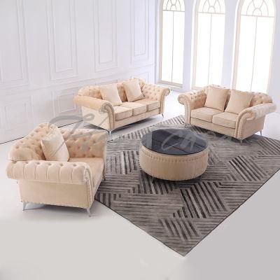 Modern European Hot Selling Home Fabric Sofa Set Leisure Pink Velvet Living Room Furniture with Coffee Table