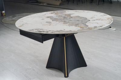 Customized Modern Furniture Metal Feet Ceramic Top Electric Extendable Dining Table