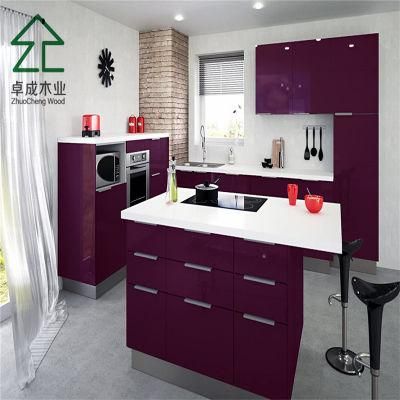 Purple Color High Gloss Kitchen Cabinet with PVC Door