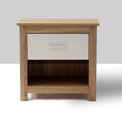 French Oak Grey/Black Bin Drawer Night Table Bedside Cabinet