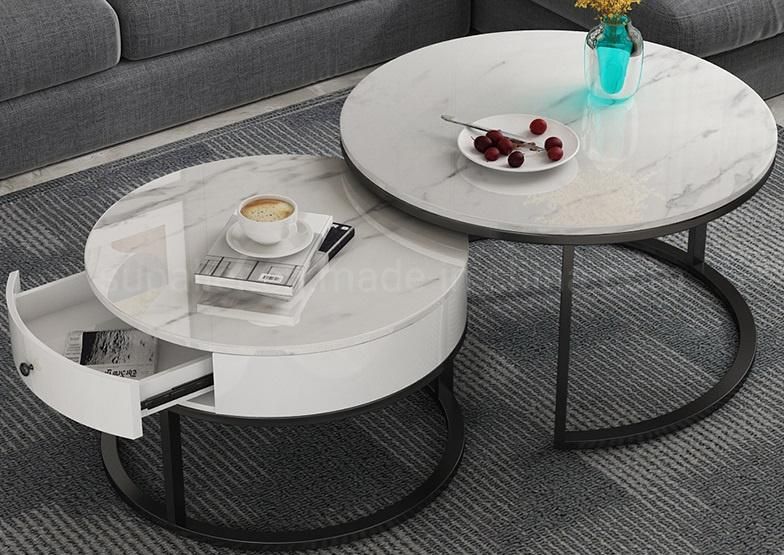 Cheap Round Metal Marble Set Nest Coffee Table of 2